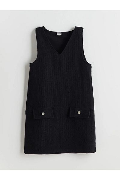 LC Waikiki Lcw Kids Black V-Neck Girl's Dress