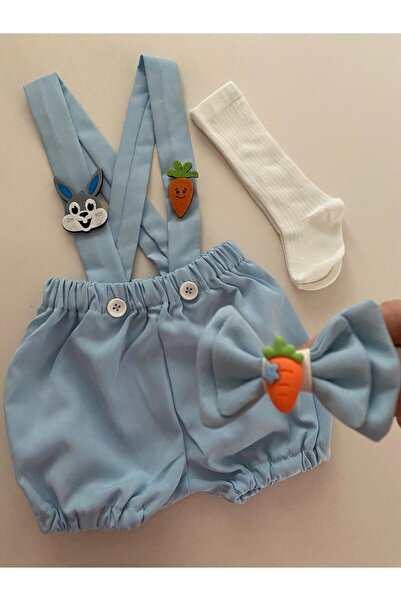 tubibebe 3-Piece Baby Blue Tooth Wheat Concept Shorts Salopet + Bow Tie + Socks Set