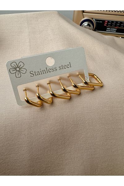 zarifje 6-Piece Steel Hoop Rectangular Earrings Model