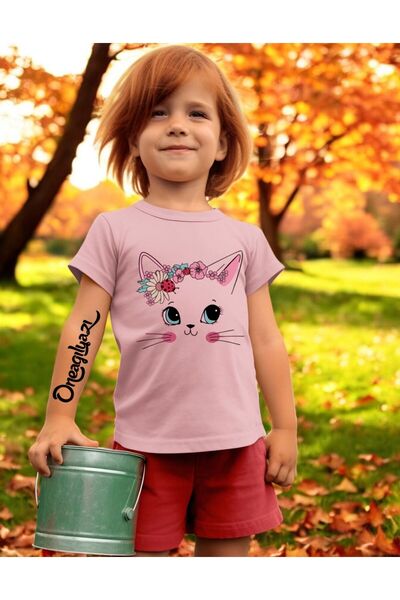 oneagılyazı Cute Cat Printed Girl's Oversize T-Shirt