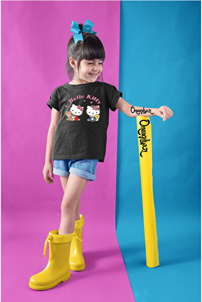 H&GHAMLEGİYİM Μπλουζάκι για κορίτσια με στάμπα Hello Kitty, oversized