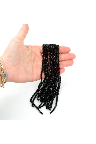 yfhobi 1 Dizi (130-135 Adet) - 3 mm Yassı Kristal Cam Boncuk Dizisi Mat Siyah...