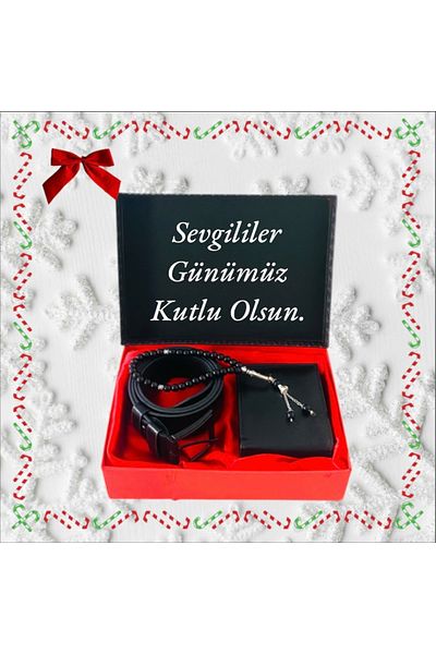GulShop Valentine's Day Black Belt Wallet Rosary Gift Set