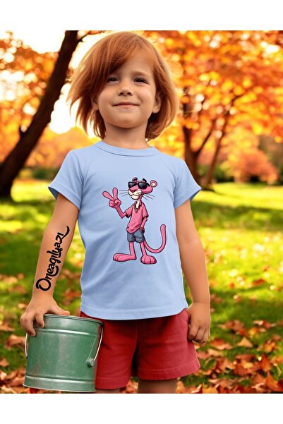 oneagılyazı Ružičasta Pantera Štampano Devojčica Oversize kroj T-shirt
