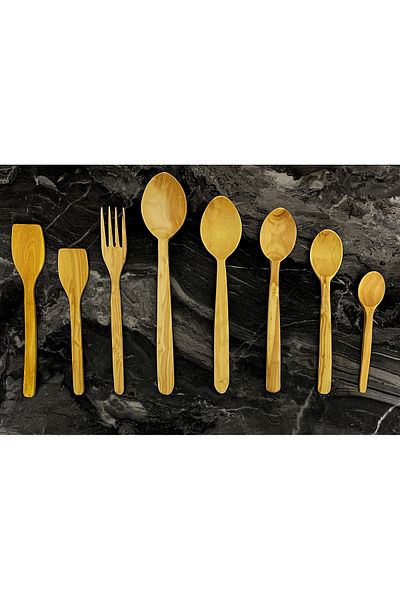 Kitchen Mania Boxwood Spoon Serving Utensil Set with Metal Stand-Wooden Spoon-Dowry Set