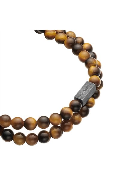 True Rebels Edelsteinarmband 2er Set Armbänder Edelstahl gunmetal Tigerauge braun
