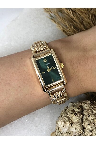 TD TRENDDURAGI ساعة يد نسائية مستطيلة باللون الأخضر الذهبي الذهبي