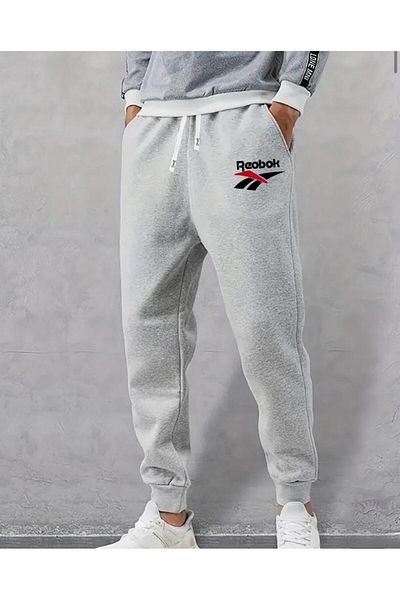 caddekombin Men's Reebook Printed Jogger Comfort Fit Fit Gray Sweatpants