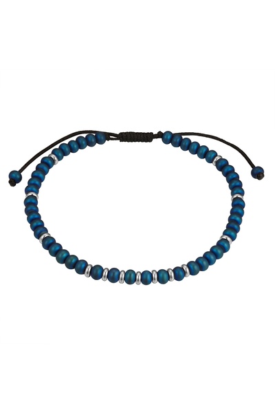 True Rebels Textilarmband Armband Edelstahl Textil (schwarz) Hämatit blau