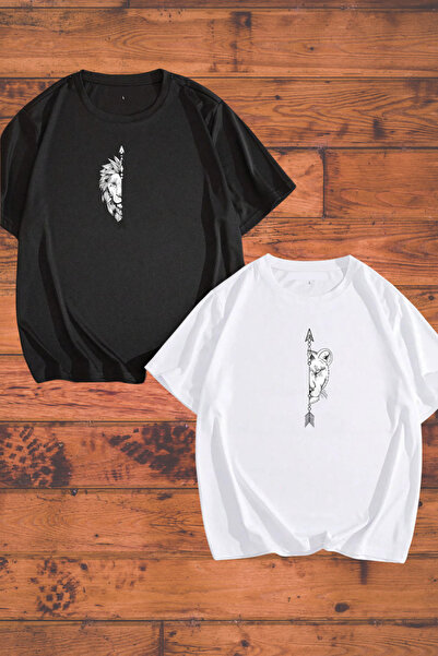 Wish BF Aslanın Eşide Aslandır Ikili Oversize Tshirt Siyah Sevgili Çift Kombini
