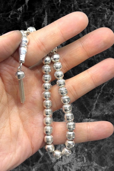 oya silver مسبحة فضية مستديرة مسطحة