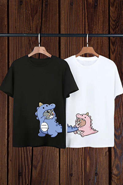 FECCY Pamuklu 2 li Unisex Oversize Çift Arkadaş Sevgili Kardeş Sevgililer Günü Anime Günü T-shirt Tişört