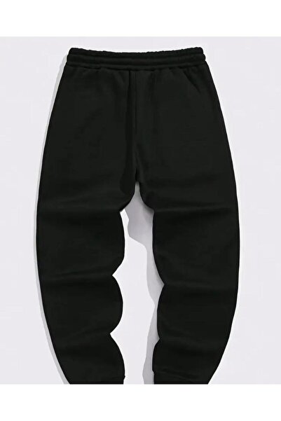 caddekombin Men's Mountain Printed Jogger Comfort Fit Fit Black Sweatpants