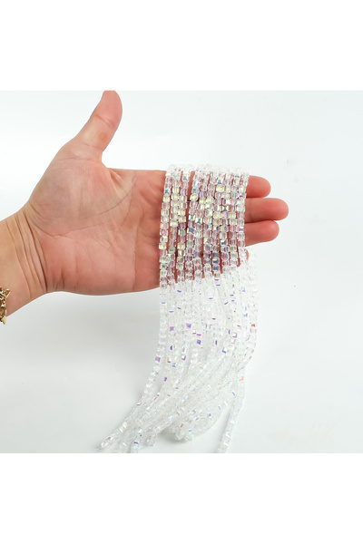 yfhobi 1 Dizi (90-95Adet) - 4 mm Küp Kristal Cam Boncuk Dizisi Şeffaf Janjanl...