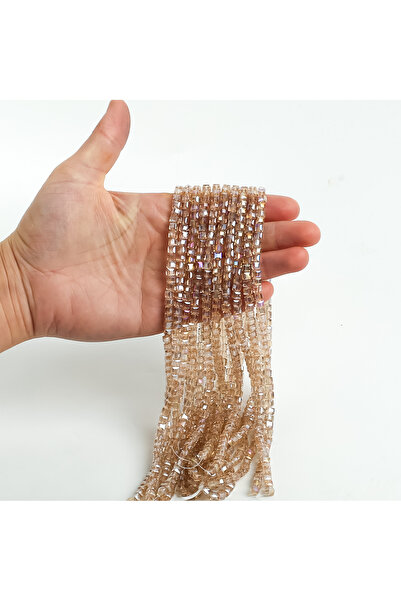 yfhobi 1 Dizi (90-95Adet) - 4 mm Küp Kristal Cam Boncuk Dizisi Şeffaf Janjanl...