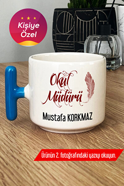 Hedizu Kişiye Özel Okul Müdürü Kupa Bardak T Kulplu Mavi Öğretmenler Günü Hediyesi P9A V9K