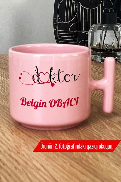 Hedizu Kişiye Özel Doktor -4- Pastel T Kulplu Kupa Bardak Pembe Tıp Bayramı Hediyesi İ0F V1Z