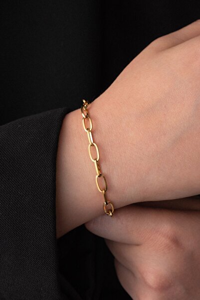 ByFlorya Jewelry Çelik Kalın Ataç Bileklik Oval Zincir Kararmaz 5mm 17cm+4cm&...