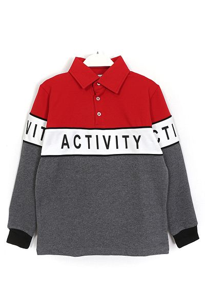 DobaKids Φούτερ για αγόρια με λαιμόκοψη Polo - Color Block, Activity Printed, Red