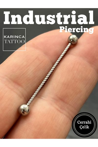 Karınca Piercing Silver Color Coiled Rod Ear Bridge Piercing (Industrial Piercing)
