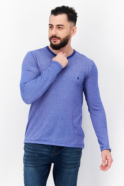 French Connection Men Round Neck Long Sleeve Brand Logo T Shirt, Blue