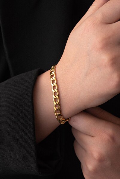 ByFlorya Jewelry سوار من الفولاذ على شكل سلسلة 6 مم سوار سميك غير قابل للتلطي...