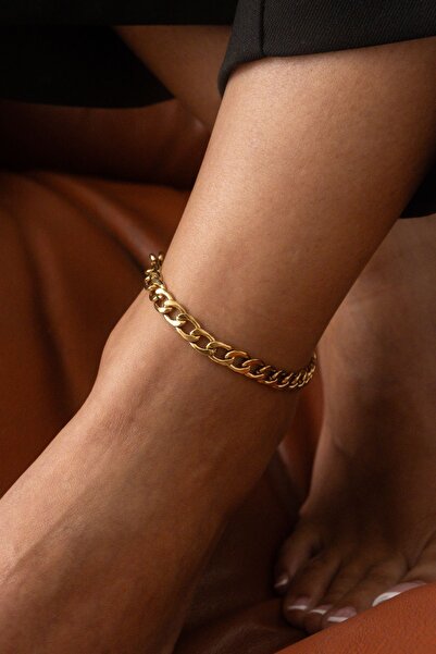 ByFlorya Jewelry Gurmet Steel Thick Chain Anklet - Daily Use in Sea, Large Cu...
