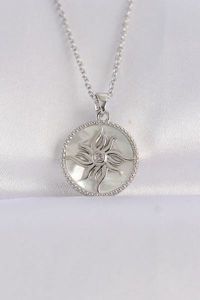 NEZADE STORE 316L Steel Chain Silver Color Oval Design Sun Necklace - Lisinya