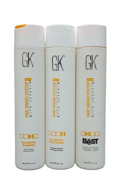 GK HAIR Keratin Smoothing and Straightening Treatment with Juvexin Shampoo and Conditioner Free of Sodium Sulfate and Salts