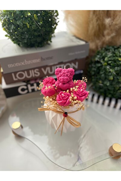 Handmade Sevgililer günü temalı saksıda mum Aranjman