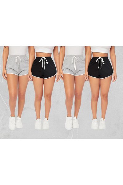 DWN WEAR Σετ 4 καλοκαιρινών βαμβακερών γυναικείων μίνι σορτς μαύρο και γκρι