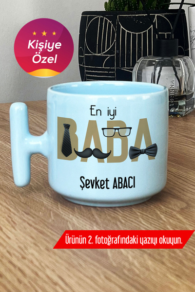 Hedizu Kişiye Özel En İyi Baba Pastel T Kulplu Kupa Bardak Mavi Babalar Günü ...