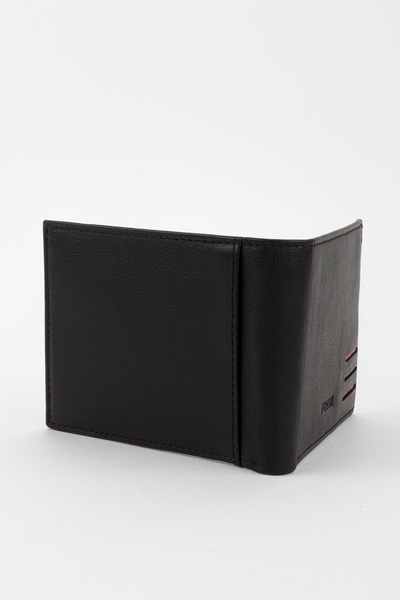 Fossil Πορτοφόλι με θήκη για κάρτες από γνήσιο δέρμα, οριζόντια μαύρη θήκη για κάρτες