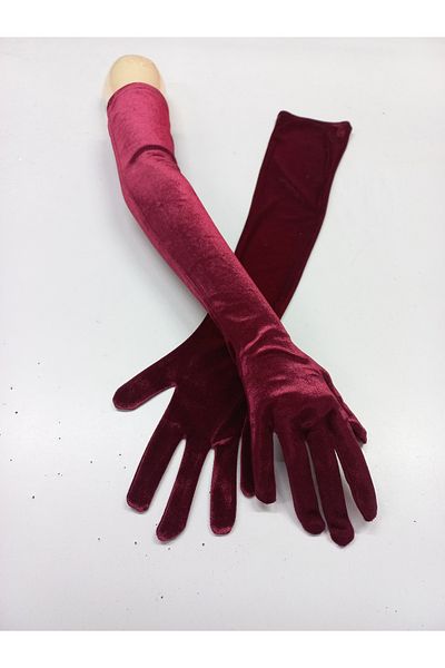 Qrsln Elisabeth Burgundy Velvet Long Gloves