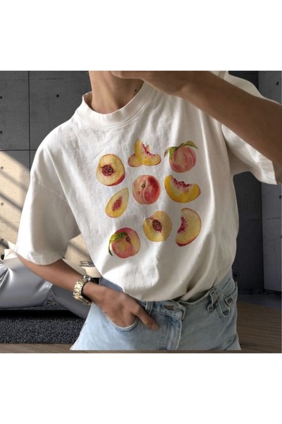 Jose Clothing Ženska bela majica sa uzorkom Crew Neck Oversize Cut