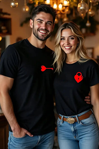 Wish BF تي شيرت للجنسين بتصميم Lover Couple - قفل ومفتاح