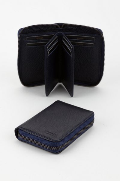 Fossil Boxed Genuine Leather Navy Blue Zippered Hand Portfolio Card Holder Wallet