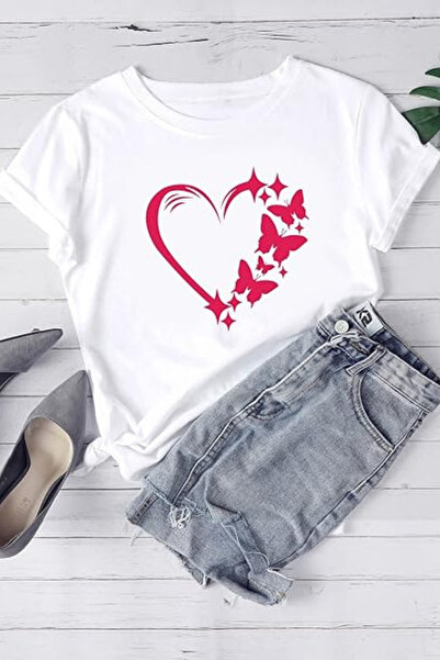 Wish BF Inimă și Fluture cu imprimeu supradimensionat tricou