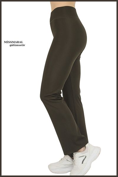 missmaral Women's Leggings Khaki Color High Waist Wide Leg Elastic Belt Full Length Diving Fabric105101