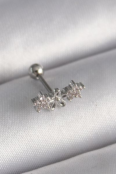 Hepta Collection 316L Steel Silver Color Zircon Stone Flower Tragus Piercing