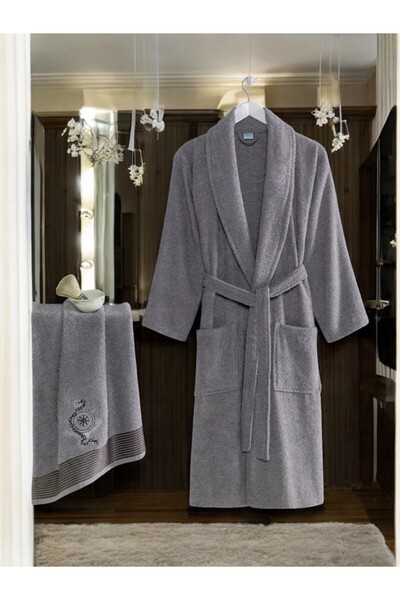 Genel Markalar Zena Unisex Antrasit Havlulu Bornoz 2'li Set