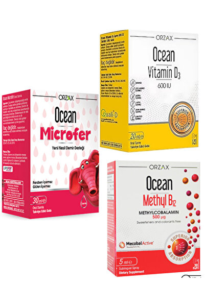 Ocean Microfer Damla 30 ml+Vitamin D3 600ıu Sprey 20 ml+Methyl B12 Sprey 500m...