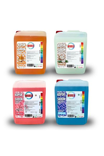 WBREX 5 Lt * 4 Pcs Glycerin Foam Soap - Mosquito-Cocovanil-Ocean-Japanese Cherry Trial Pack