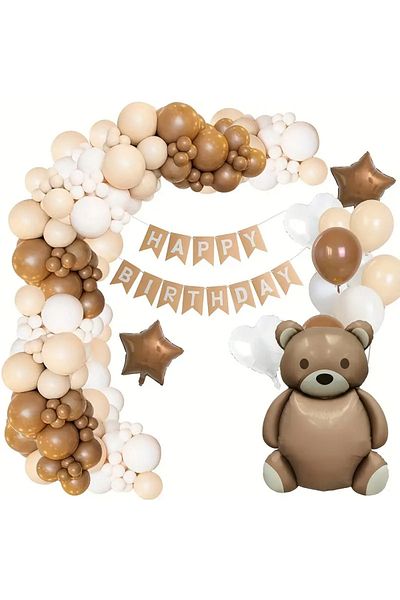 ATAKENT PARTİ Coffee Color Balloon Garland Kit Birthday Flag Ice Cream Cute Bear Theme Balloon