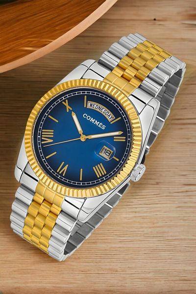 COMMES men's Wristwatch - Full Function Crono, Steel Cord, Gold-silver Color, Bracelet Zmcms034