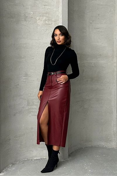 Lady Pixie Fusta midi cu fante din piele