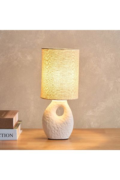 Home Box Amelie Table Lamp with Ceramic Base and Linen Shade - 32 cm