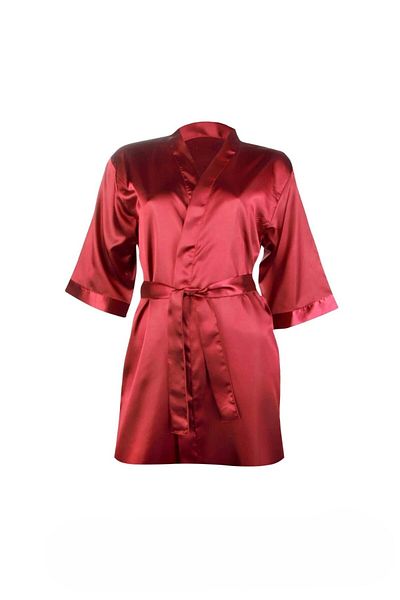 QKK Women's Satin Red Belted Short Dressing Gown Q.U.7O6.K.8.Ka