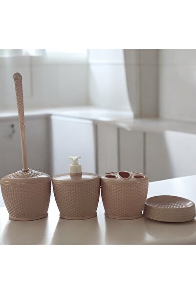 UpHome 4 Lü Banyo Seti Sıvı Sabunluk-Diş Fırçalık-Tuvalet Fırçası-Katı Sabunluk