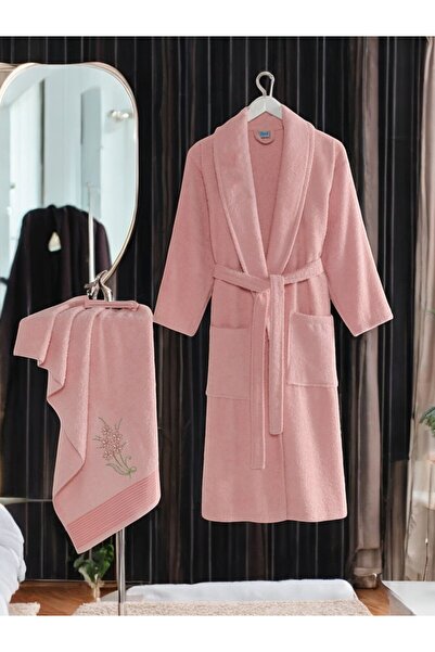 COTTONQUEEN طقم روب حمام منشفة بودرة للجنسين من زينة مكون من قطعتين